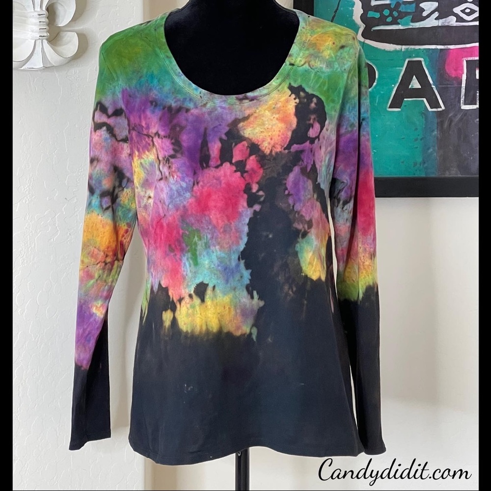NWOT Candy Did It! Reverse Tye Dye Color Infusion Long Sleeve Tee Shirt SZ L